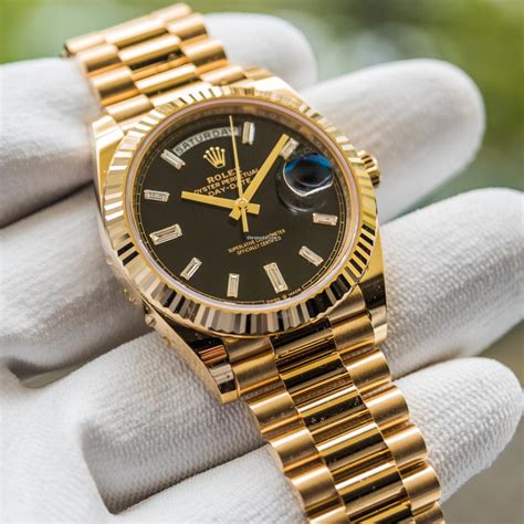 rolex gold black day date|Rolex Day-Date gold diamond.